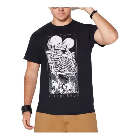Threadless Mens Black L'Amoureux Skeleton Lovers T-Shirt Small EUC - Picture 1 of 8